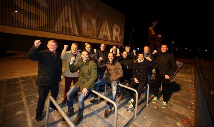 Luquin, Mina, Javi Flaño, Zabaleta, Iparraguirre, Puñal, Miguel Flaño, Jusué, Martín, Oier, Castañeda y Matito, ayer en El Sadar.
