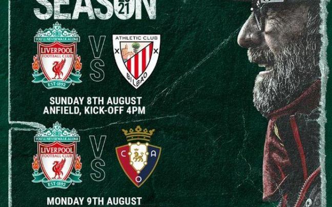 Captura de las redes sociales del Liverpool donde anuncian el encuentro