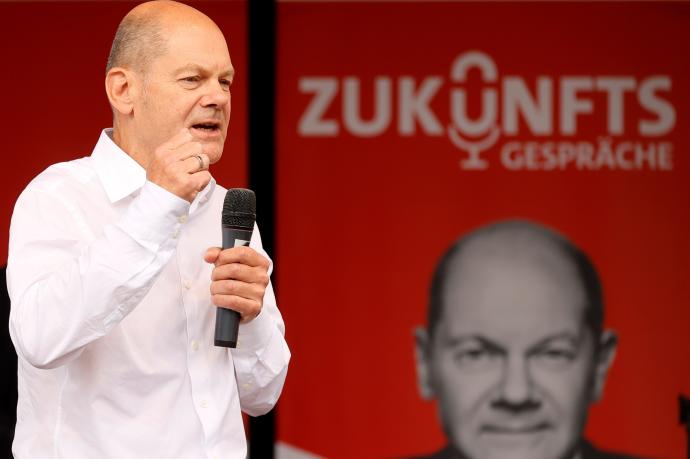 El ministro de Finanzas y candidato del SPD, Olaf Scholz, durante un acto electoral de cara a las elecciones del 26-S.