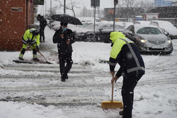 Imagen de la nevada de este domingo en Pamplona