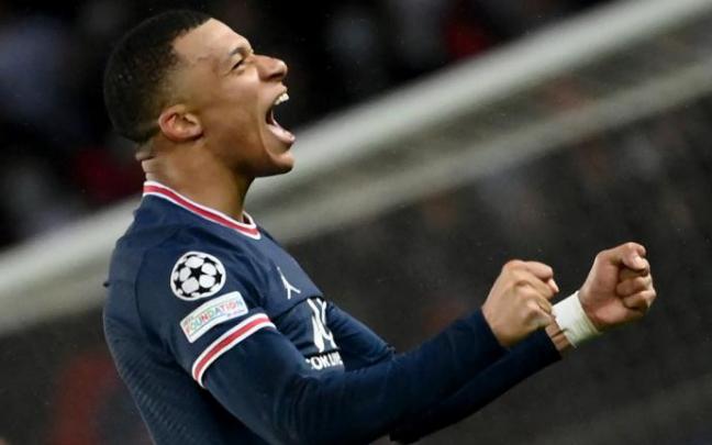 Mbappé celebra el gol de la victoria del PSG.