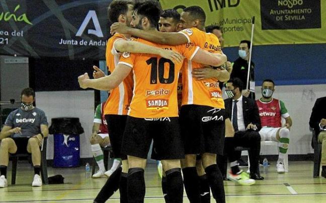 Los jugadores del Aspil-Jumpers, celebrando uno de sus tres goles. Foto: Ribera Navarra