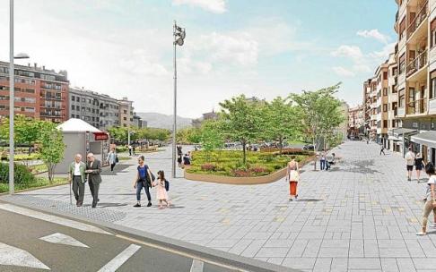 Proyección de la reurbanización del entorno de Jenaro Etxeandia, cerca de la plaza San Juan, que constituirá la primera zona de bajas emisiones de Irun. Foto: Ayuntamiento de Irun