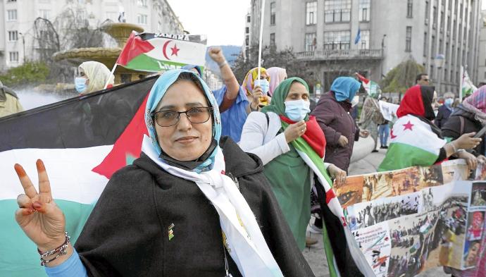 Fatma Galia Mohamed Salem, en la reciente concentración celebrada frente a la Subdelegación del Gobierno en Bilbao.