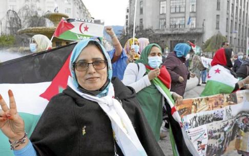 Fatma Galia Mohamed Salem, en la reciente concentración celebrada frente a la Subdelegación del Gobierno en Bilbao.