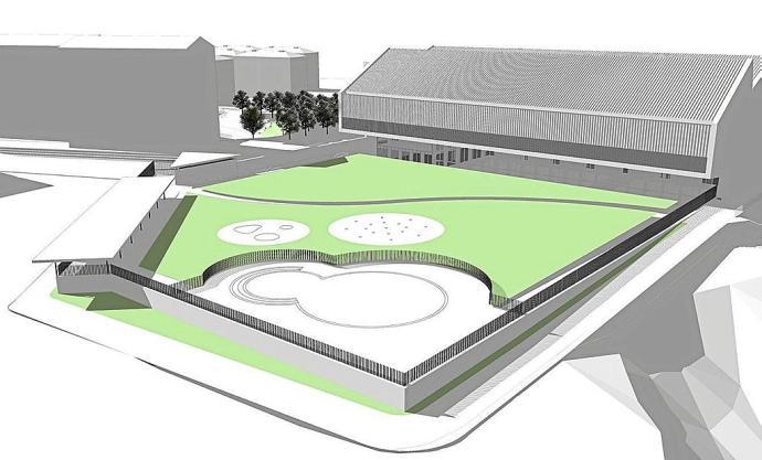 Boceto del aspecto que tendrán las piscinas exteriores del polideportivo de Altza