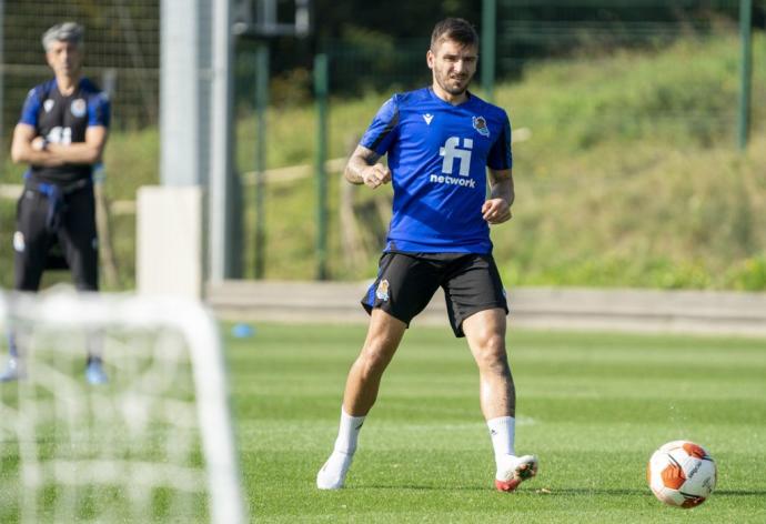 Portu, durante el entrenamiento de este miércoles en Zubieta.