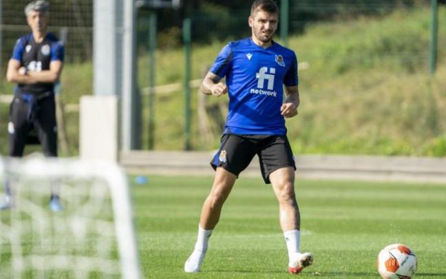 Portu, durante el entrenamiento de este miércoles en Zubieta.