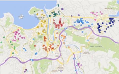 Mapa de las viviendas adscritas en Alokabide, que están repartidas por toda la ciudad.