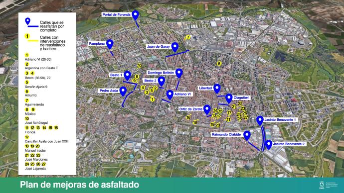 Mapa con las afecciones en las calles.