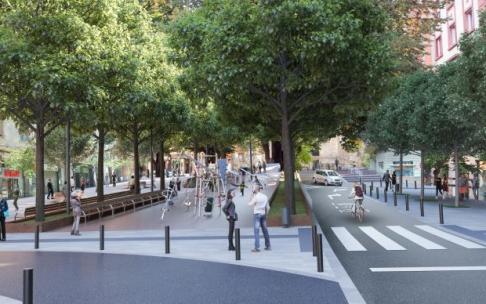 Vista del proyecto de reforma de la plaza de Aldabe, cuya mejora de accesibilidad y peatonalización se enmarca en la quinta convocatoria de ayudas.