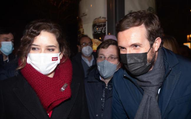La presidenta de la Comunidad de Madrid, Isabel Díaz Ayuso, y el presidente del Partido Popular, Pablo Casado