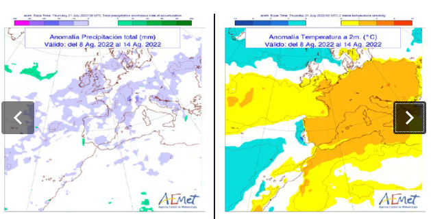 Previsión de precipitaciones y temperaturas de agosto de AEMET