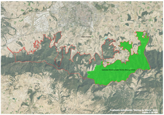 Propuesta de la delimitación en los Montes de Vitoria.