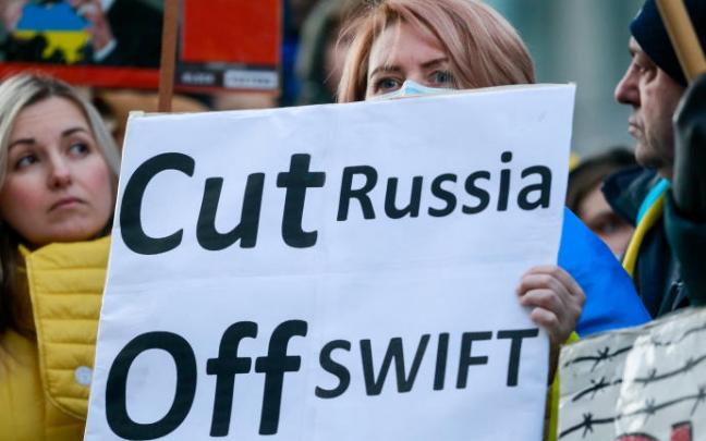Manifestación en Bruselas contra la invasión de Ucrania.