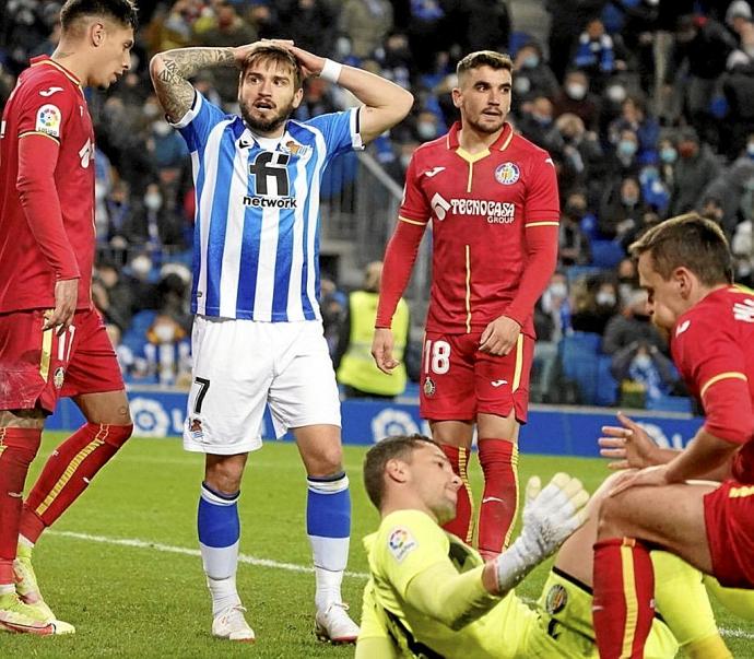 Portu lamenta una ocasión fallada durante el partido de Anoeta ante el Getafe (0-0), el pasado 23 de enero.