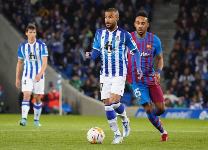 Rafinha, en el partido que la Real disputó contra el Barça en Anoeta.