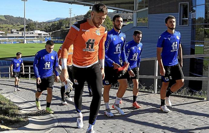 Alex Remiro, Mikel Merino, Joseba Zaldua, Ander Guevara y Barrenetxea, en Zubieta. Foto: J. Colmenero