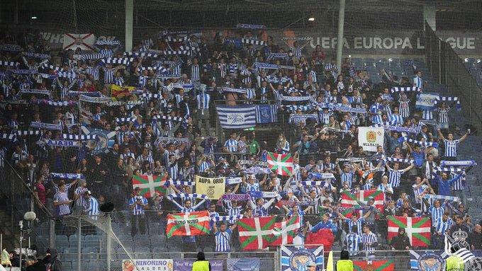 La afición de la Real, en Austria durante el partido contra el Sturm Graz.