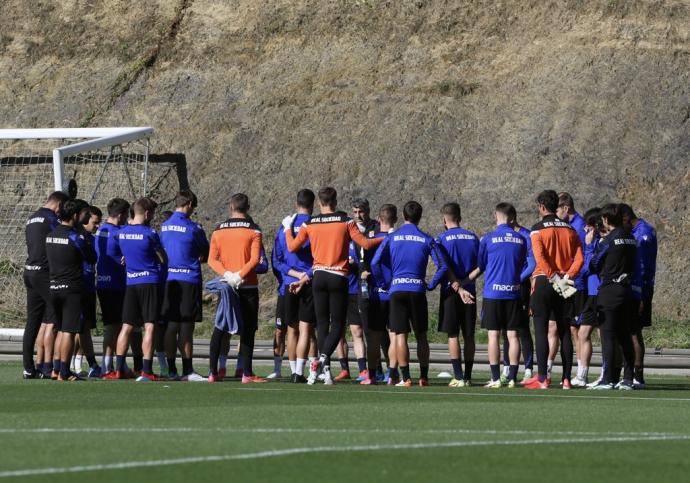 Un instante de la sesión de entrenamiento de este sábado en Zubieta.