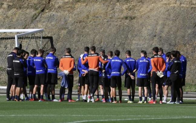 Un instante de la sesión de entrenamiento de este sábado en Zubieta.