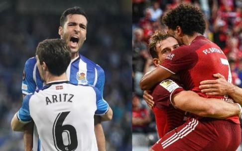 Los jugadores de la Real y del Bayern celebran un gol de sus partidos de la semana pasada. Los jugadores de la Real y del Bayern celebran un gol de sus partidos de la semana pasada.