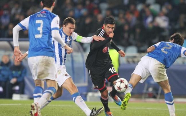 Un lance del Real Sociedad-Leverkusen de 2013, último partido de la Real en la Champions. Un lance del Real Sociedad-Leverkusen de 2013, último partido de la Real en la Champions.