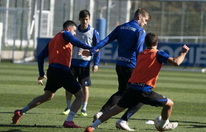 Un instante del entrenamiento del pasado miércoles en Zubieta.