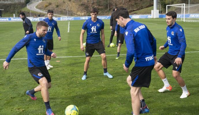 Lance de un entrenamiento de la Real Sociedad en Zubieta.