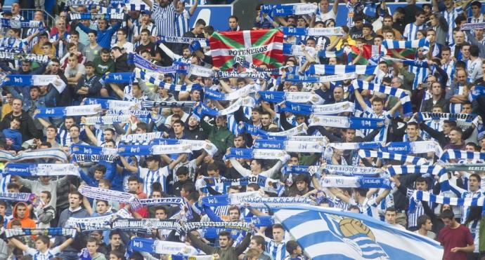 Ambiente de los aficionados en las gradas durante el partido Real Sociedad - Getafe, en octubre de 2019