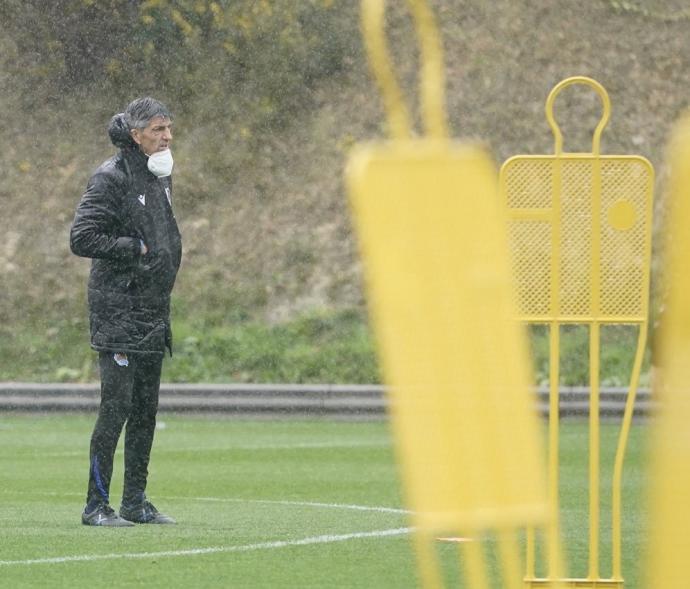 Imanol Alguacil, durante el entrenamiento de este viernes.