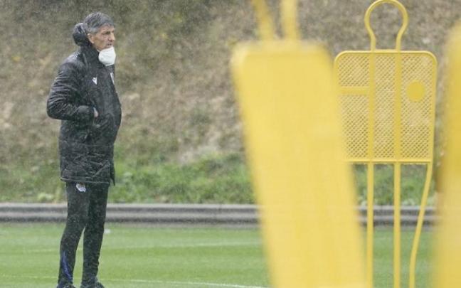 Imanol Alguacil, durante el entrenamiento de este viernes.