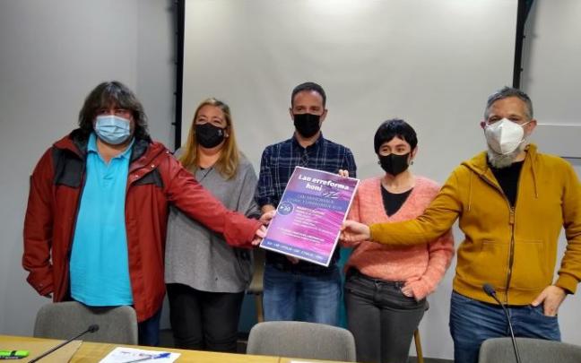 Los responsables de los sindicatos durante la presentación de la manifestación contra la reforma laboral Los responsables de los sindicatos durante la presentación de la manifestación contra la reforma laboral