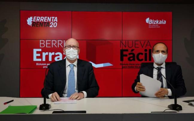 El diputado de Hacienda, José M. Iruarrizaga, a la izquierda, en la presentación de la campaña. El diputado de Hacienda, José M. Iruarrizaga, a la izquierda, en la presentación de la campaña.