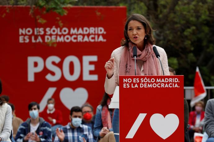 La ministra de Industria, Reyes Maroto, durante un acto electoral en Madrid