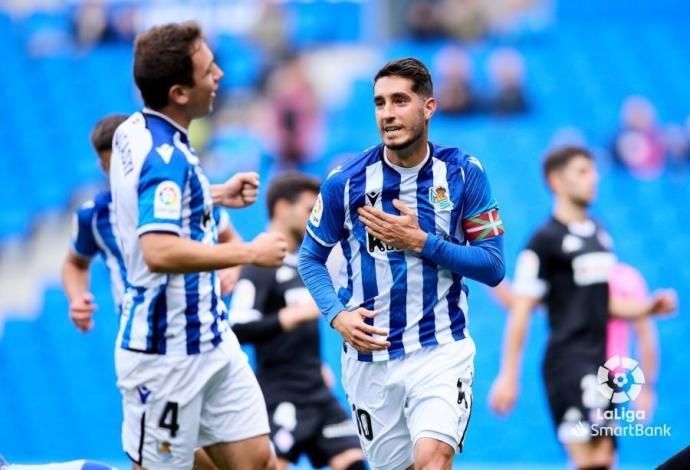 Roberto López celebra un gol de la última temporada.