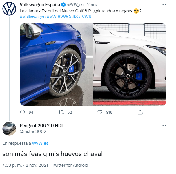 El CM Volkswagen no pasó por alto el comentario del usuario.