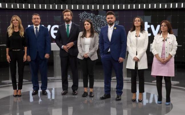 Los portavoces de los grupos parlamentarios, antes del debate electoral en las elecciones de 2019.