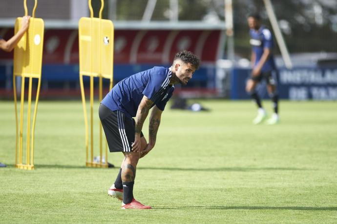 Rubén García, con gesto serio, en el entrenamiento de este viernes.