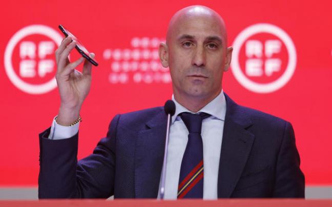 Rubiales, durante la comparecencia de este miércoles. Rubiales, durante la comparecencia de este miércoles.