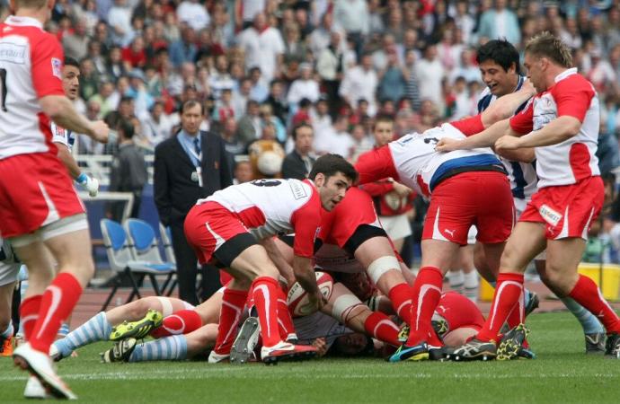 Partido entre el Biarritz Olympique y el Aviron Bayonnais disputado en Anoeta en 2011.