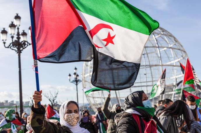 Protesta por la autodeterminación del Sáhara Occidental en Donostia.
