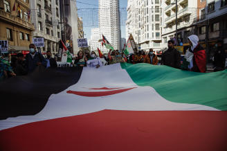 Protesta en apoyo a la autodeterminación del Sáhara Occidental en Madrid.