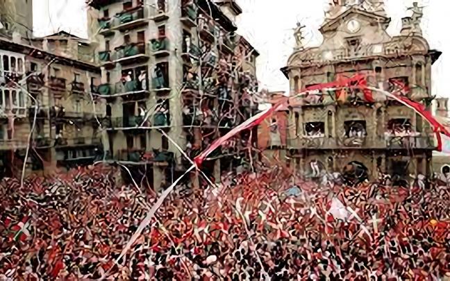 La Plaza del Ayuntamiento de Pamplona, tras el lanzamiento del Chupinazo. Patxi Cascante La Plaza del Ayuntamiento de Pamplona, tras el lanzamiento del Chupinazo. Patxi Cascante