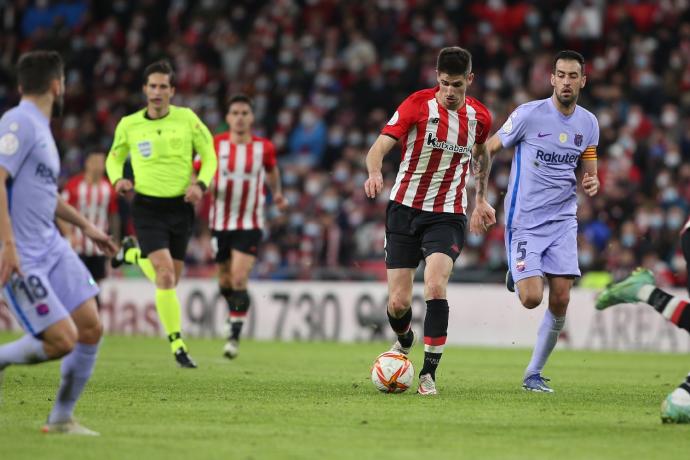 Oihan Sancet, durante el encuentro de octavos de final de Copa ante el Barcelona.