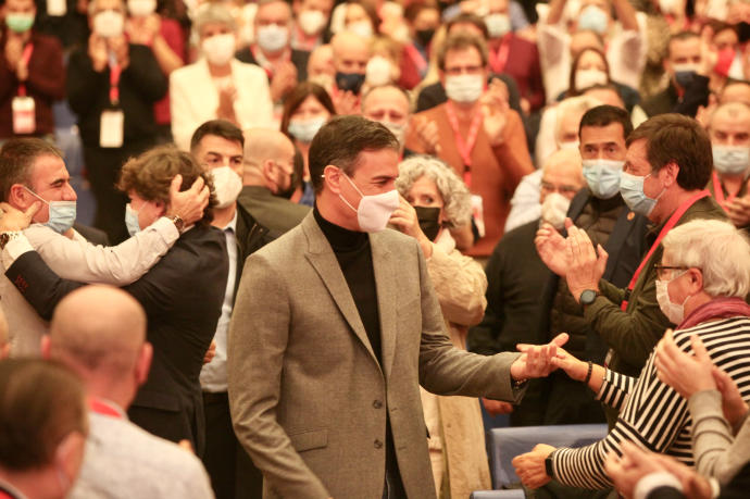 El presidente del Gobierno español, Pedro Sánchez, durante la clausura del congreso del PSE-EE