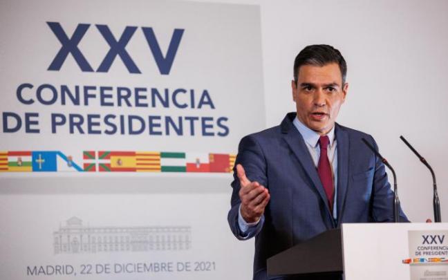 Sánchez, durante su intervención este jueves tras la Conferencia de Presidentes.
