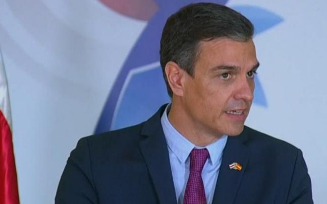 Pedro Sánchez durante la rueda de prensa con el presidente de Costa Rica.