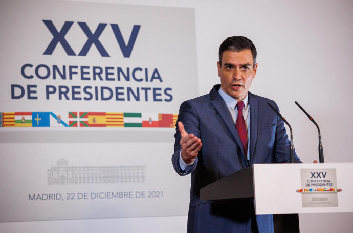 Sánchez comparece durante la Conferencia de Presidentes celebrada el 22 de diciembre.