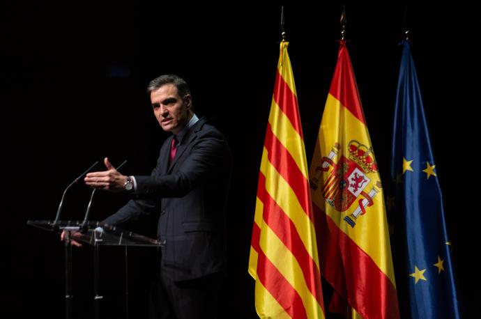 Pedro Sánchez explicando los indultos ante la sociedad civil catalana